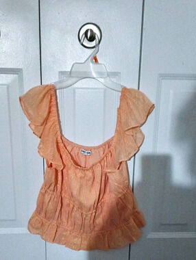 Express Orange Metallic Tiered Blouse Ruffle Sleeve Orange